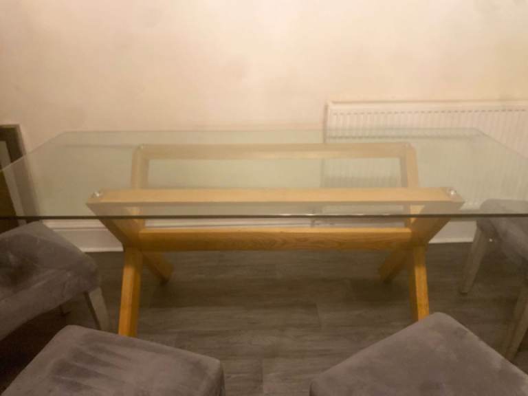 Large glass table and 4 chairs 