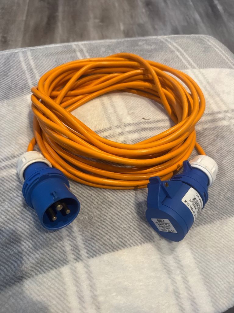 10m Orange Caravan / Motorhome Electric Hook Up Lead, 3 Pin