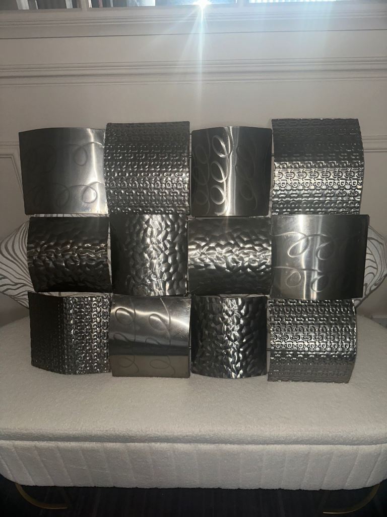 Metal Wall Art Decor – Textured Silver Squares