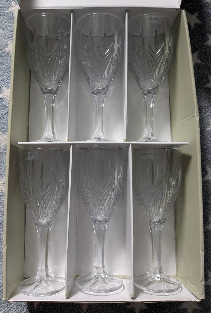 Galway Irish Crystal Abbey Goblet Set of 6 – New in Box