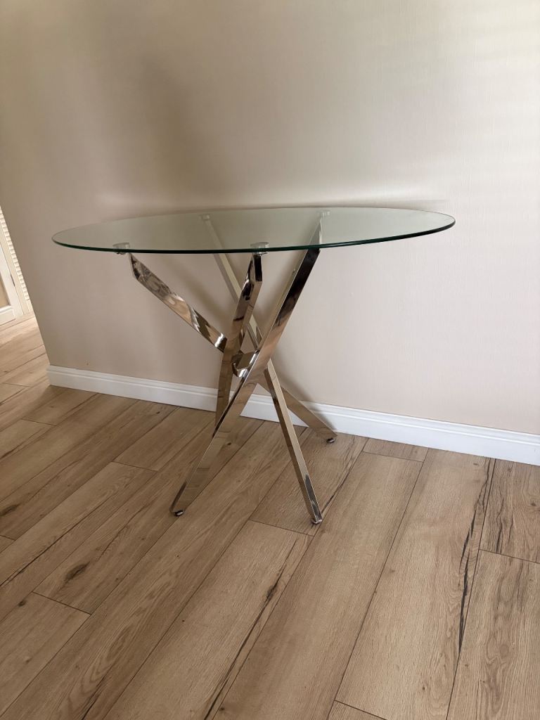 Oval glass console table 