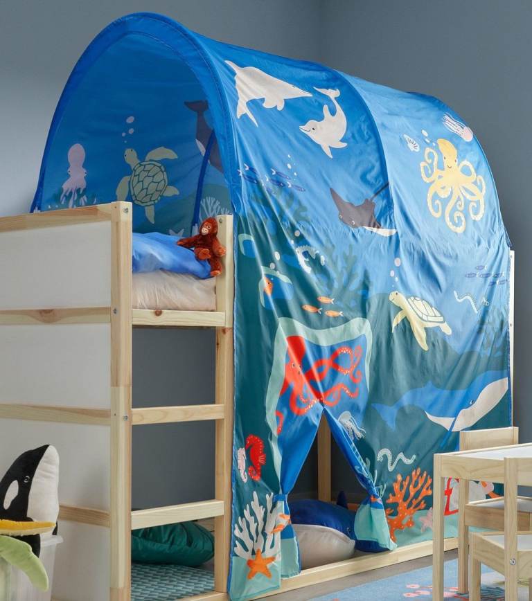 IKEA Kura Reversible single bed tent, ocean animals pattern - IKEA UK