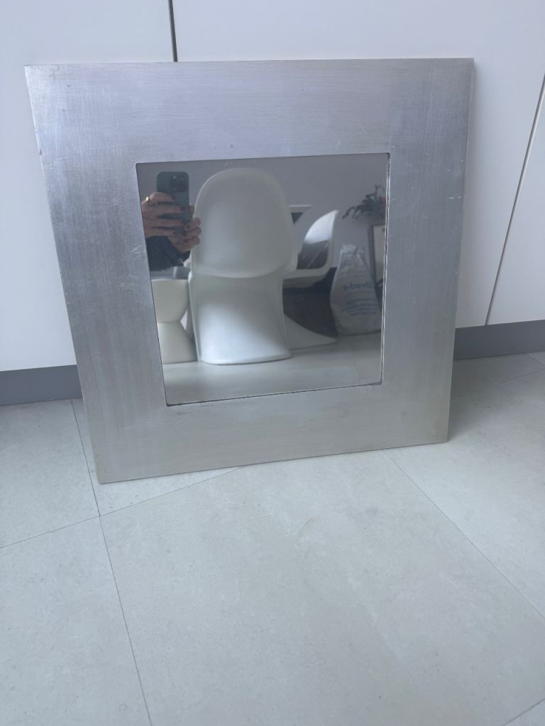 image for 50 x 50 mirror, wooden frame silver painted, italian