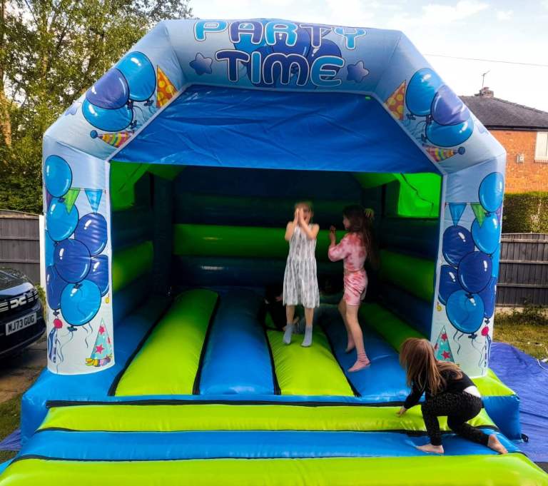 12 x 15ft Bouncy Castle - Blue and Green, Disco Ready