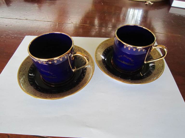 Cunard QE2 Limoges Castel cups and saucers with 22 ct gold trim