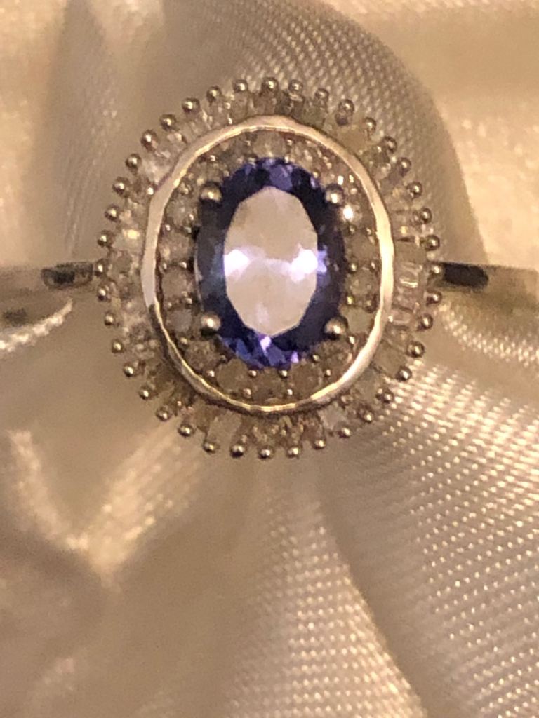 Tanzanite Diamond Ring Size S Sterling Silver 925 platinum Overlay New was £100