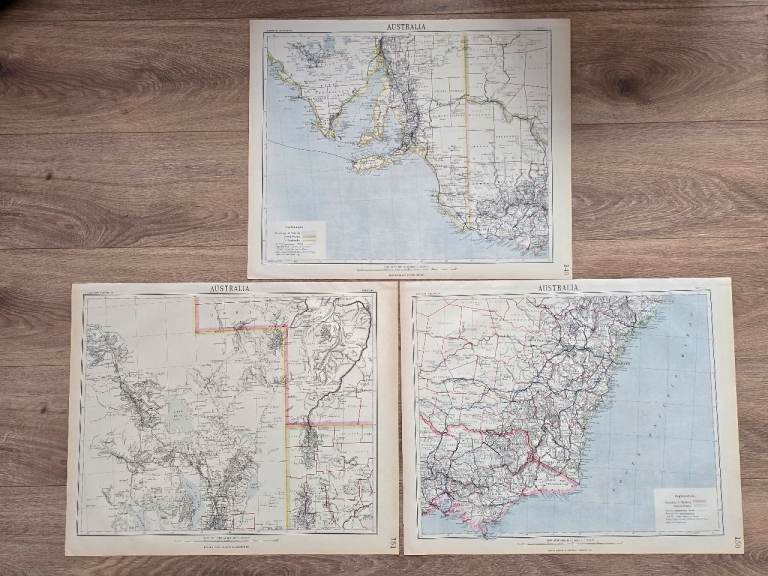 £20/Each Antique 1880s Victorian Maps of Eastern Australia Mason&Payne Atlas Beautiful 47cmx34cm