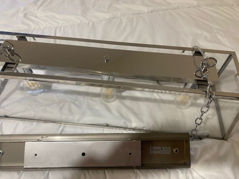 Chrome and Glass 3 bulb ceiling pendent light fixture 