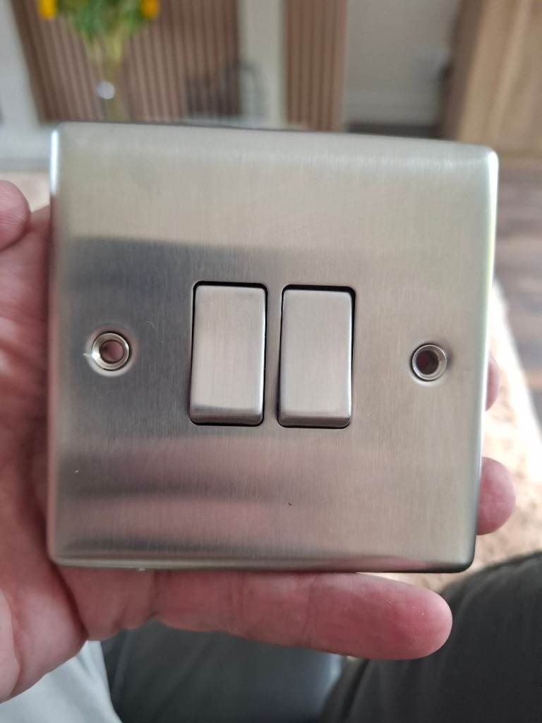 New UEP Brushed Steel Single Socket and Double Light Switch