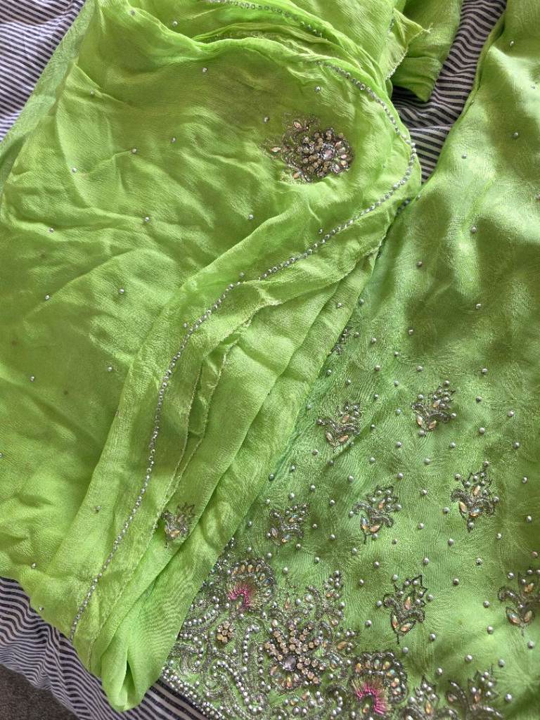 Indian Parrot Green stitched patiala suit in silk