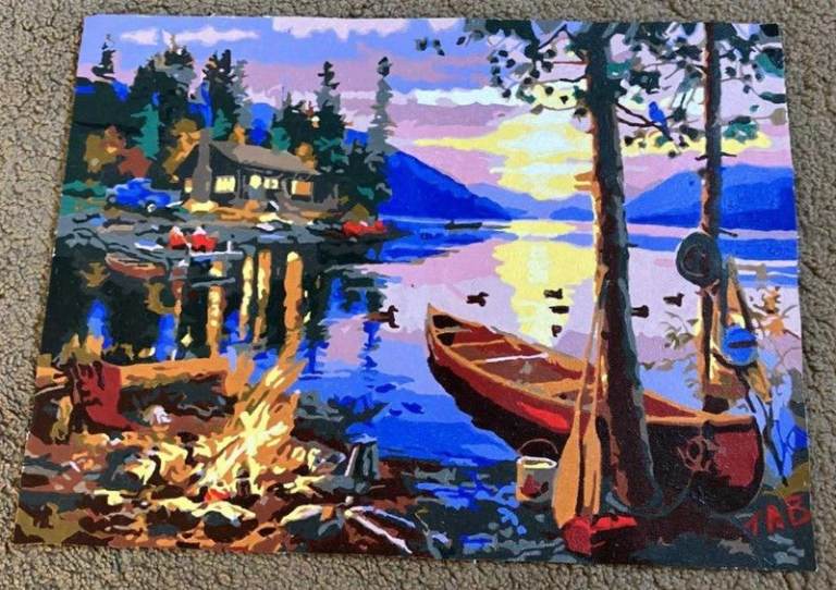 Boat on the River Painting in Frame