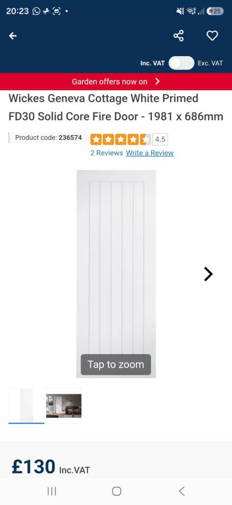Wickes Geneva Cottage White Primed FD30 Fire Door
