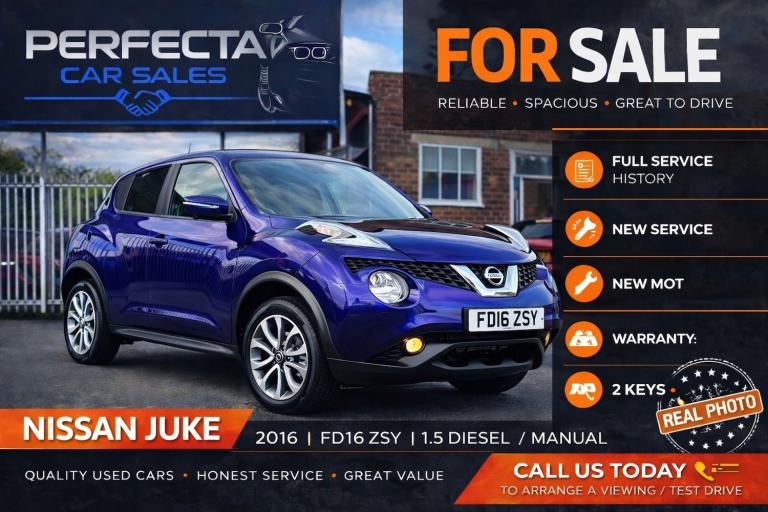  NISSAN JUKE 1.5 dCi Tekna 5dr, £20 TAX.! FULL SERVICE HISTORY.!WARRANTY.!2 KEYS