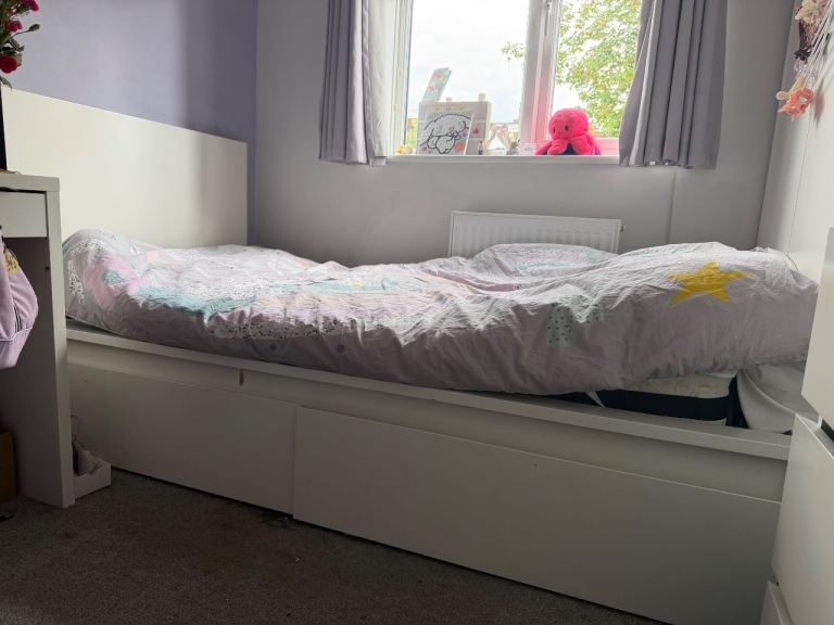 Ikea White Single Bed with Under-Bed Storage – Good Condition