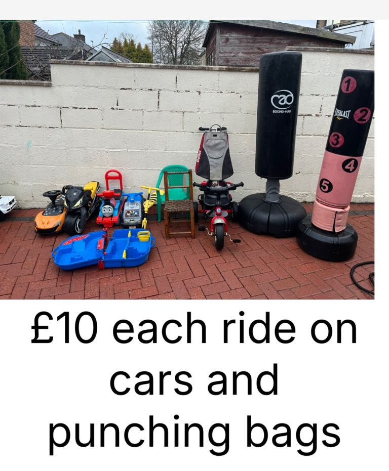 £10 each ride on cars and punching bags