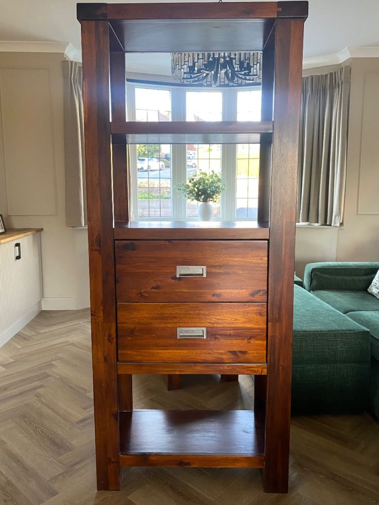 Shelving unit, solid wood with drawers