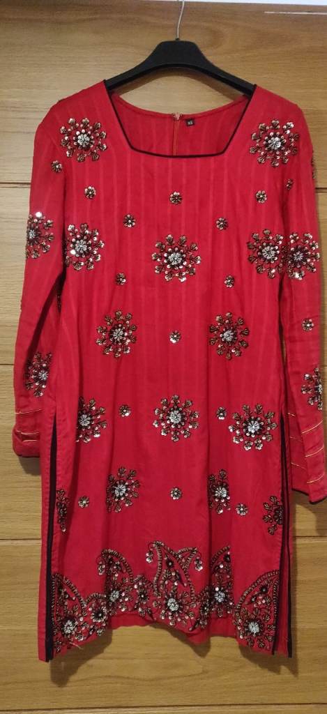 Red Embellished Tunic / Kurta – Size XS (UK 6–8)