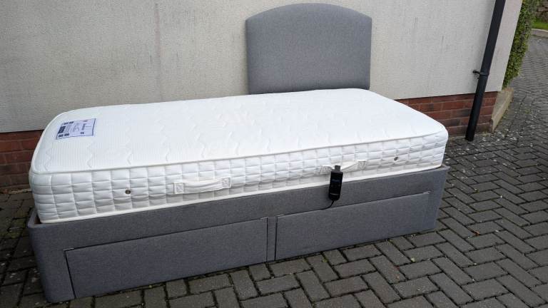 Single Adjustable Divan Bed with Headboard and Sleepeezee Mattress