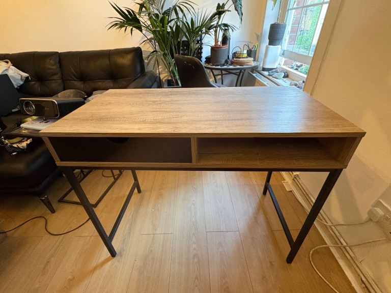 Modern Wooden Desk with Metal Frame - Good Condition - Collection only