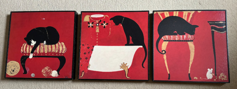 Set of three black cat pictures