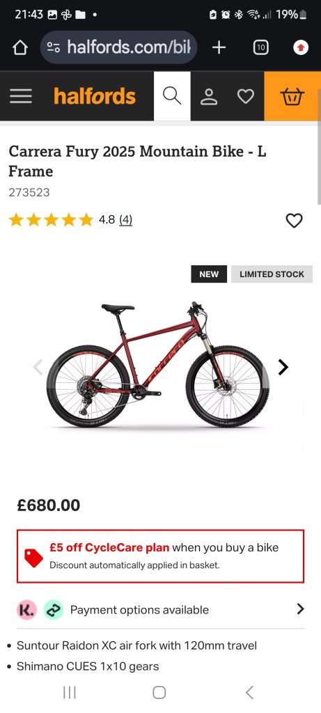 image for Brand new Carrera Fury with dropper post, save £280 off retail price too