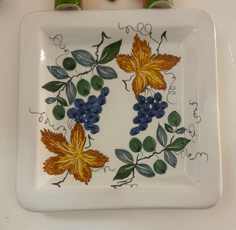 Ceramic Decorative Tray with Grape and Leaf Design