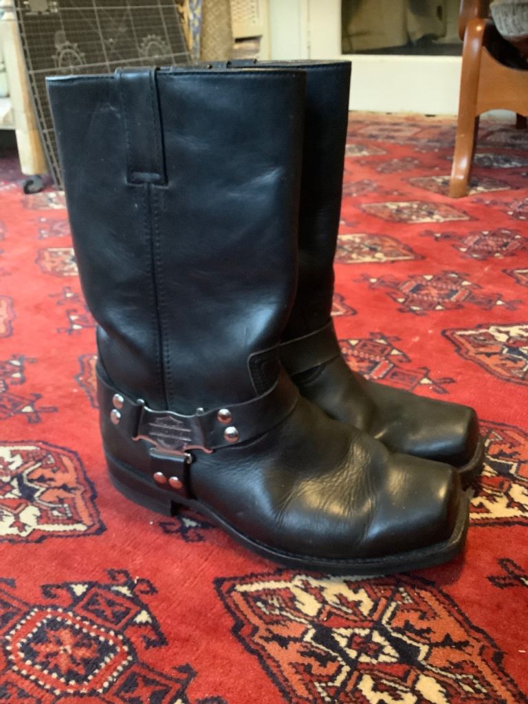 🏍️ HARLEY DAVIDSON LEATHER BIKER BOOTS 🥾 BLACK (UK 🇬🇧 SIZE 12)