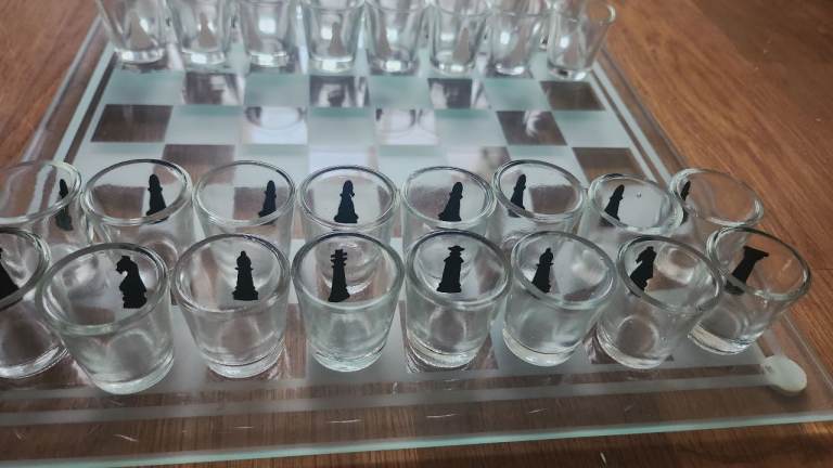 Bearly used Glass Chess Drinking Game