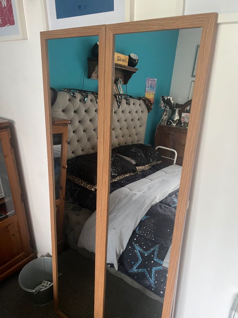 full-length, oak-effect mirror X 2 61”*14”with stand 