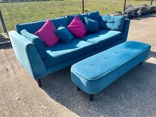Stylish Teal 3-Seater Sofa with Matching Footstool