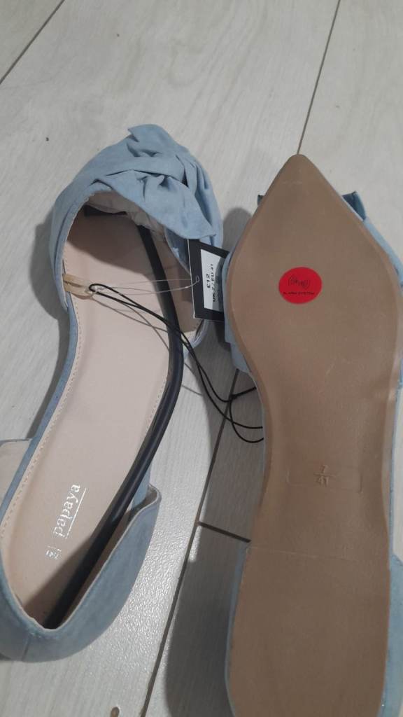 Lovely Papaya Light Blue Knot Detail Ballet Pumps - UK 7/eu 41 - new