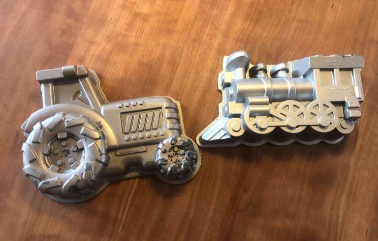 Tractor cake tin, train cake tin