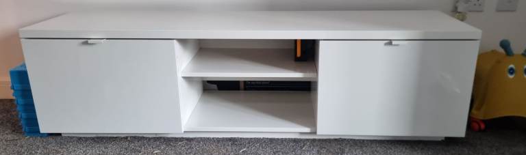 White TV Unit with Storage – Good Condition
