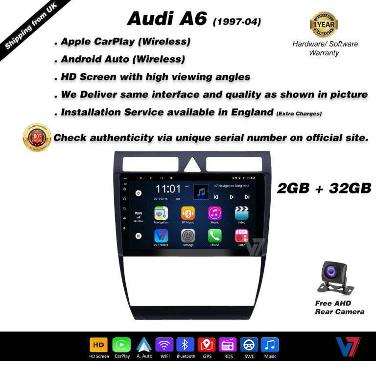 Audi A6 1997-2004 CARPLAY Android Auto HD Screen Head Unit GPS Stereo LCD Panel V7
