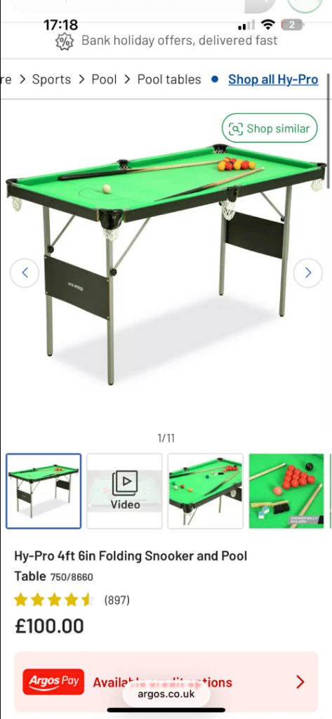 Hy-Pro 4ft 6in Folding Snooker and Pool Table – Good Condition