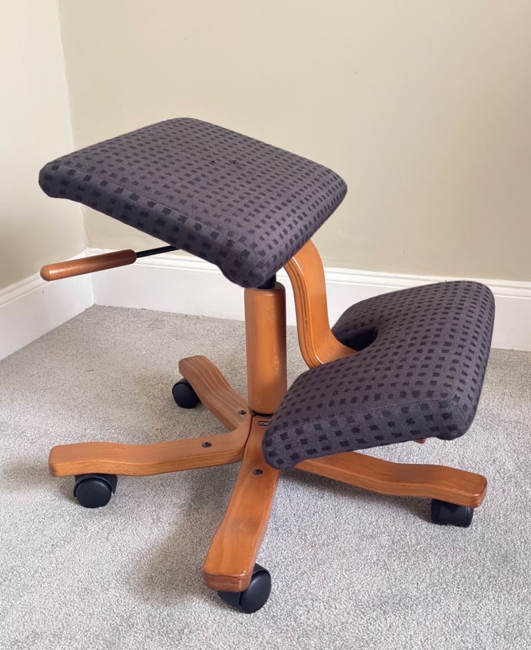 Varier Stokke wing kneeling swivel adjustable ergonomic chair, wood base, gas lift