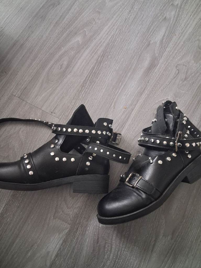Black Studded Ankle Boots with Buckles – As Good As New
