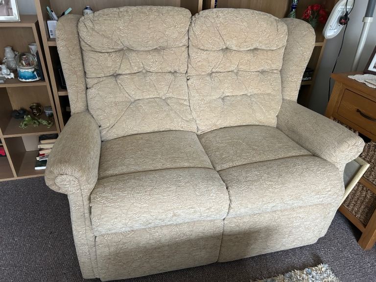 Two-Seater Sofa and Matching Armchair – Beige Fabric, Good Condition