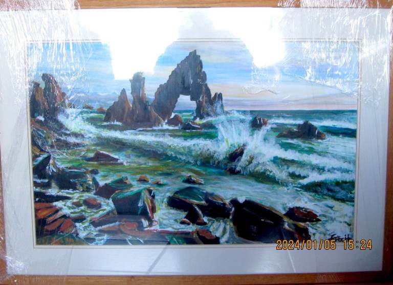 Painting of Donegal Coast (Crohy Head Sea Arch) in Oak Glass Frame, Original Art (Acrylics) £245