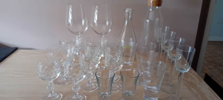 23 Mixed Glassware Bundle – Wine Glasses, Shot Glasses, Decanters