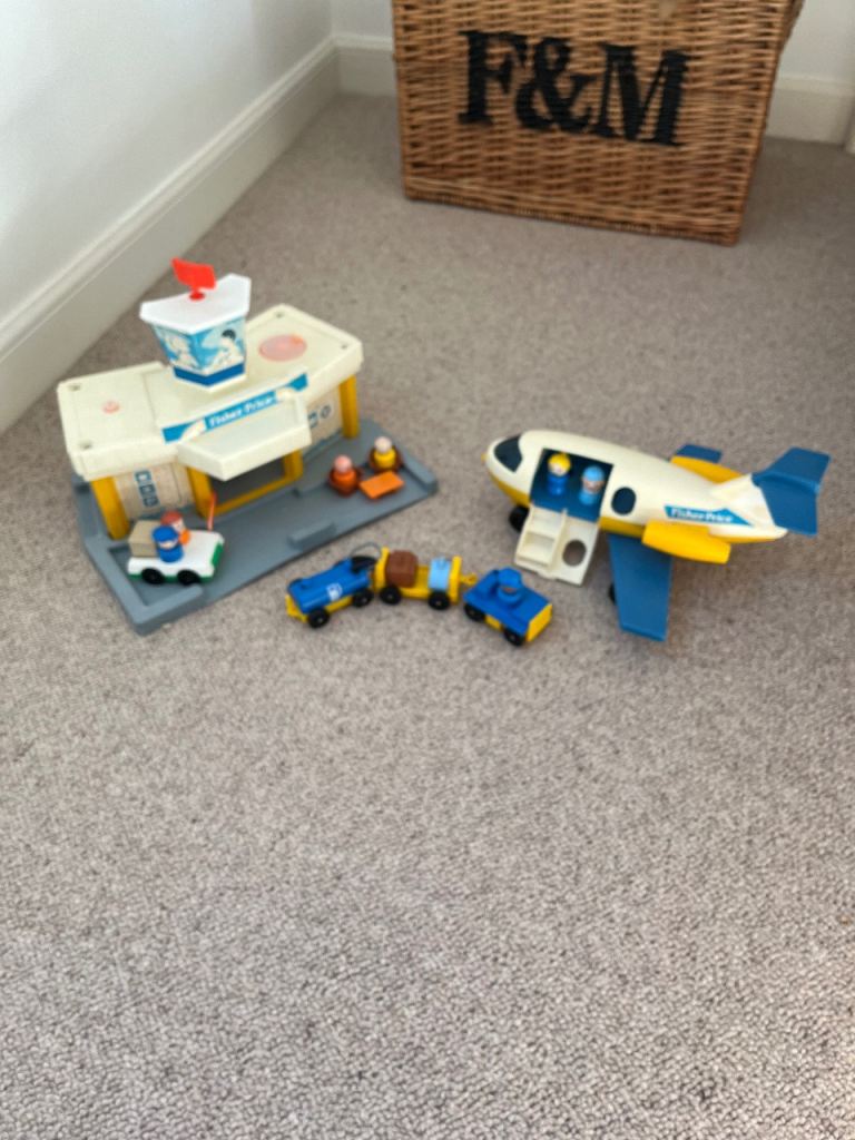 Vintage Fisher-Price Little People Airport Playset with Plane and Accessories