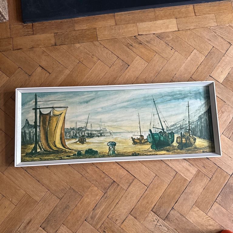 Ben Maile The Nets Harbour Scene Painting Framed – Good Condition