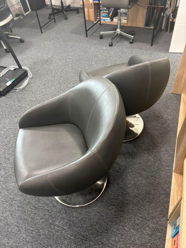 Pair of Grey Leather Swivel Chairs / Office Chairs