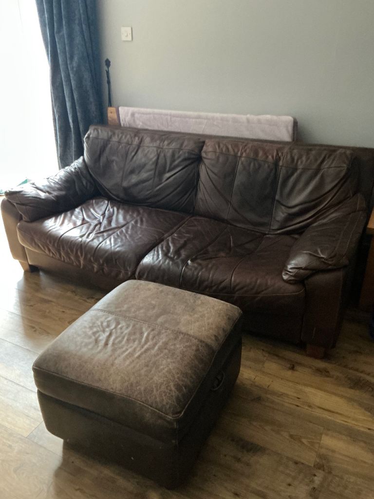 Brown leather sofa and two chairs (free)