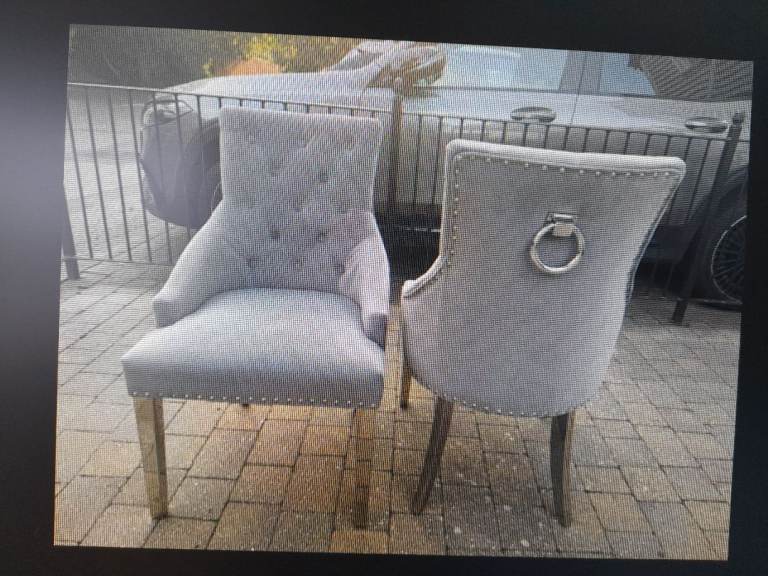 Silver grey velour chairs with silver legs