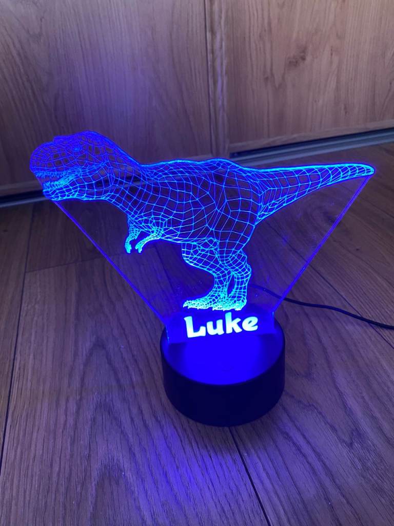 image for 3D Dinosaur T-Rex light up personalised ‘Luke’ lamp / bedside light, multiple colours 