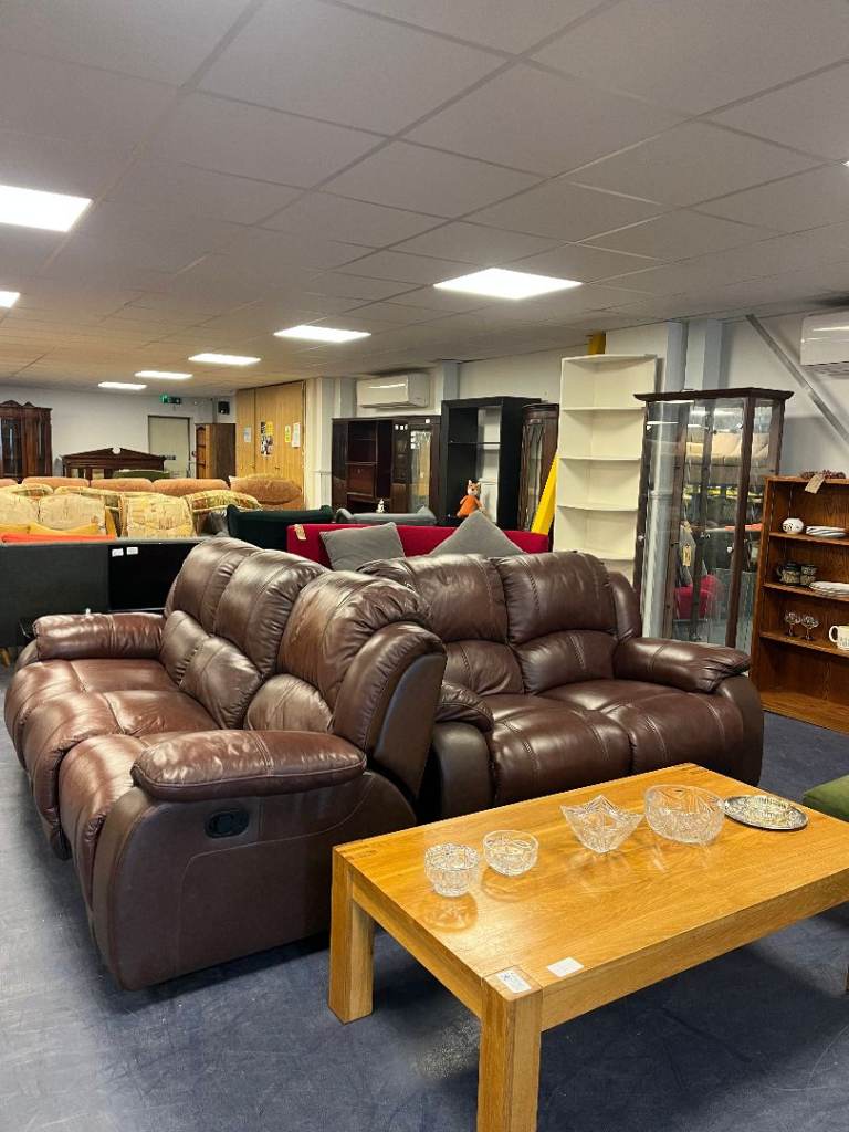 Brown Leather Recliner 3 Seater & 2 Seater Sofa Set TCL Reuse 105065