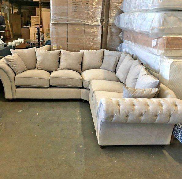 NEW Cream Fabric Corner Sofa - Chesterfield Style Arm
