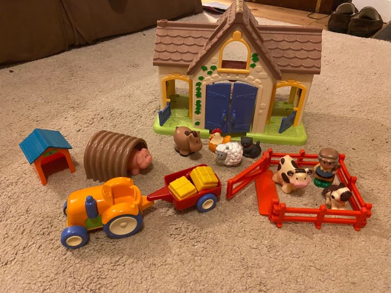 image for Happyland toys incl railtrack, road, farmyard, fairground, post office, camping van and more. 