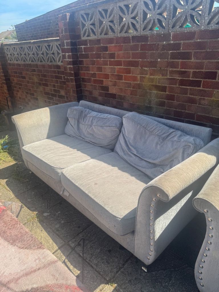Free Grey Fabric Sofa and Armchair Set – Used Condition